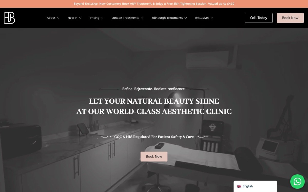 Beyond Aesthetic Clinic website shown on a desktop browser