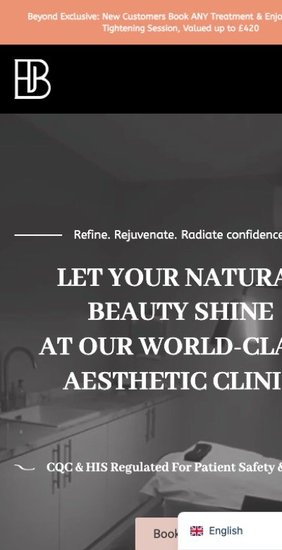 Beyond Aesthetic Clinic website shown on a mobile phone